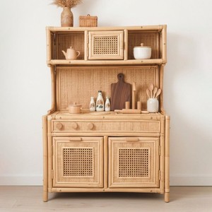 Best price natural rattan wood <b>toys</b> for kids play kitchen stove with <b>oven</b> toddler <b>toy</b> stoves - Product Image 3