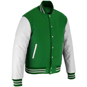 Veste de baseball pour homme, verte, style varsity, avec manches en simili cuir blanc et blocs de couleur - Product Image 5