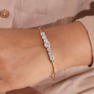Lab Grown Diamond Bangle Bracelet Round Diamond Five <b>Stone</b> Bracelet White Gold Minimalist Bangle Anniversary Gift for Women IGI - Product Image 4