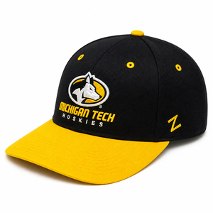 Casquette Snapback 6 Panneaux Zephyr Michigan Tech Huskies Noire et Or avec Logo Brodé Unisexe – Style Décontracté - Product Image 1