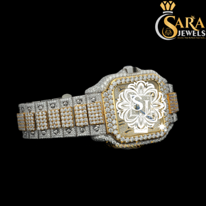 Reloj Moissanite de lujo con esfera de cronógrafo de trabajo completo y correa con tachuelas de moissanita de gran tamaño con chapado en oro rosa-blanco de 18 quilates - Product Image 3