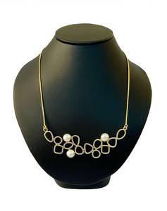 Collar de Perlas con Baño de Oro de 14K y Plata de Ley 925, Diseño Geométrico Calado, Joyería Minimalista, Regalo - Product Image 2