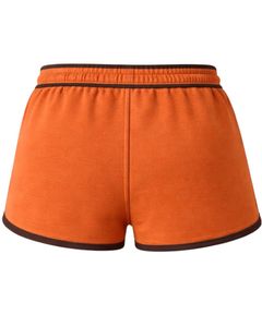 Pantalones Cortos Deportivos Casuales de Verano para Mujer, Personalizados, Color Naranja Óxido con Contraste Marrón, de Algodón y Felpa, Cintura Elástica - Product Image 2
