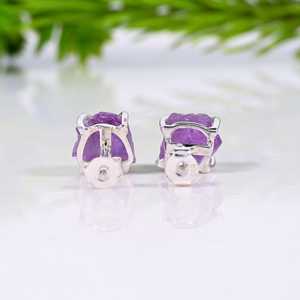 February Birthstone <b>Amethyst</b> <b>Stud</b> <b>Earrings</b> Sterling Silver Minimal Everyday Jewelry - Product Image 2
