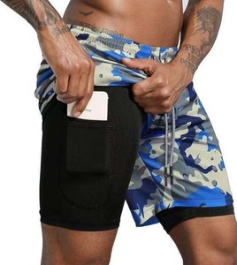 Shorts de sport pour hommes, taille haute, séchage rapide, respirants, double couche, tricotés, couleur unie, tendance, nouvelle collection été - Product Image 5