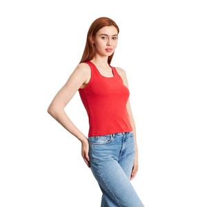 Débardeur tricoté rouge pour femme, col carré, tenue décontractée - Product Image 4