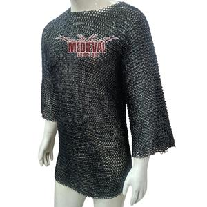 Handmade Chainmail Shirt Mild Steel Flat Riveted With Washer Ring Black Finish Hauberk Adult Knight Historical Reenactment - Product Image 3