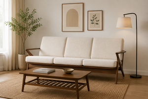 Sofá Contemporáneo Tapizado de 3 Plazas, Madera Sólida, Escultural, con Reposabrazos en Forma de Z de Nogal, Cómodo para la Vida Residencial Moderna - Product Image 2