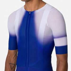 Maillot de cyclisme pour homme, bleu et blanc dégradé, manches courtes, maille respirante, 100% polyester, imprimé par sublimation, vêtement de sport - Product Image 4