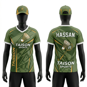 เสื้อแบดมินตันชาย 150 GSM โพลีเอสเตอร์พรีเมียม ระบายเหงื่อได้ดี สีเขียวทอง ลายแผง ดีไซน์พิเศษ พิมพ์ลายแบบซับลิเมชั่น - Product Image 1