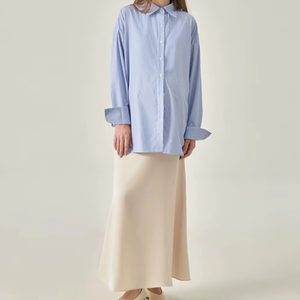 Regular Solid Loose Button Decoration Full Sleeve Casual Shirt Neck Minimalist Breathable Women's T-Shirts - Product Image 1