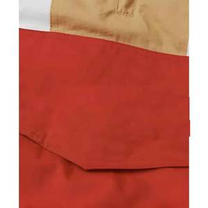 <b>Men's</b> Red Tan Color Block Satin Cotton-Filled Puffer <b>Jacket</b> <b>Half</b> <b>Zip</b> Casual Winter Wear - Product Image 5
