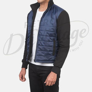Veste matelassée hybride bleu marine pour homme, coupe ajustée, rembourrée, avec manches en polaire noire, vêtement d'extérieur décontracté et chaud pour l'hiver - Product Image 5