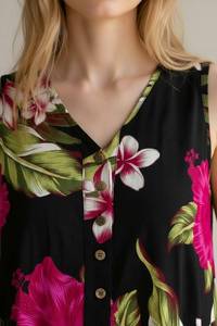 Vestido Casual Transpirable con Estampado Floral, Mangas de Mariposa, Cuello Redondo, Corte en A, Largo hasta el Tobillo, Talla Grande para Mujer, con Bolsillos Delanteros con Botones - Product Image 2