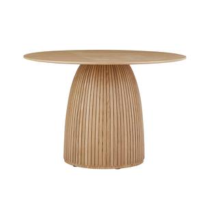Modern Round <b>Wood</b> Dining <b>Table</b> with Fluted Pedestal Base <b>Solid</b> Oak Finish Circular Kitchen <b>Table</b> for 4 - Product Image 1