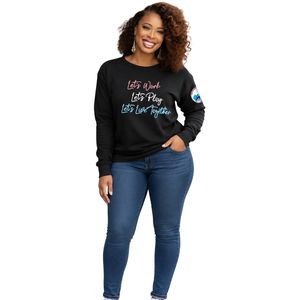Sudadera Negra de Cuello Redondo para Mujer con Escritura Bordada Multicolor 'Let's Work Let's Play Let's Live Together' de Manga Larga - Product Image 1