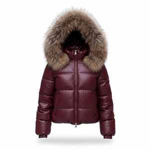 Veste matelassée bordeaux pour femme avec capuche en fourrure, fermeture éclair sur toute la longueur des manches, coupe-vent, manteau d'hiver, rembourrage épais en polyester - Product Image 5
