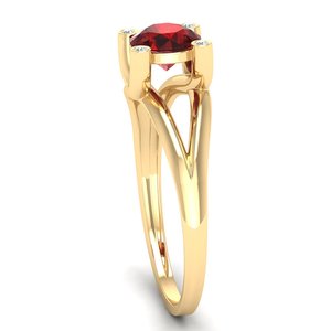 Anillo de compromiso REYES Solitaire de oro macizo de 14 quilates con granate de corte redondo de 0.84 quilates, certificado IGI, joyería fina con diamantes para mujer - Product Image 3