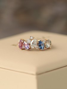 Multi Colored Moissanite Gemstone Rainbow Sapphire Cluster <b>Ring</b> 925 Silver With Rhodium Plated Wedding Ceremony Gift Her - Product Image 1