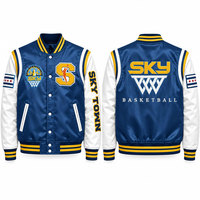 Veste universitaire en satin Sky Basketball pour homme, logo personnalisé, col montant, style streetwear, automne-hiver