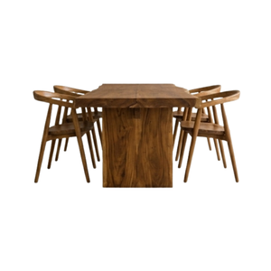 ARTERRA Luxury Teak <b>Dining</b> <b>Table</b> Set <b>with</b> Curved Back Teak <b>Chair</b> Modern Live Edge Natural Teak Finish Villa Decor - Product Image 1