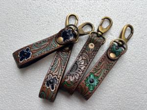 Handmade Classic Eco-Friendly Hand <b>Tool</b> Embossed Leather Keychain with Floral Carved Design Genuine Leather Antique Brass <b>Hook</b> - Product Image 4
