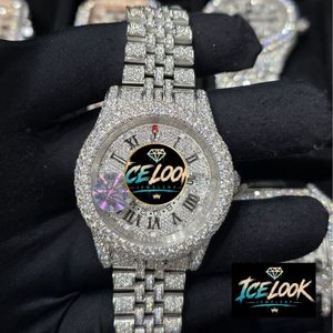 นาฬิกาข้อมือผู้ชาย ICE LOOK หรูหรา ตัวเรือนสแตนเลสสตีล ประดับเพชรโมอิสซาไนต์ ขนาด 41 มม. ระบบอนาล็อก ควอตซ์ เรืองแสง กระจกแซฟไฟร์ ปุ่มกดแบบซ่อน - Product Image 4