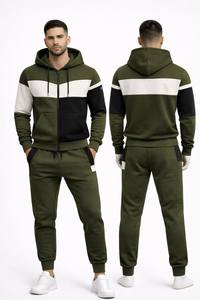 Conjunto deportivo unisex con bloques de color, sudadera con capucha y cremallera, y pantalones deportivos a juego, ropa de calle. - Product Image 3