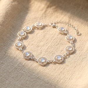 Natural Rainbow Moonstone Bracelet 925 Sterling Silver Adjustable Link Bracelet Gemstone Jewelry Minimalist Elegant <b>Gift</b> For Her - Product Image 1