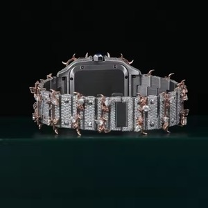 Premium men Stainless Steel Irregular <b>Case</b> Diamond Encrusted <b>Watch</b> Analog Quartz Movement Butterfly Clasp 41mm Dial - Product Image 5
