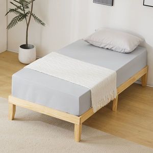 Natural Finish Painted <b>Pine</b> Wood Twin <b>Bed</b> <b>Frame</b> Simple and Sturdy for Kids' Bedroom Furniture - Product Image 1