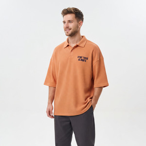 <b>Men's</b> Short <b>Sleeve</b> Waffle Polo T-Shirts Casual 100% Cotton Knitted Lightweight Summer Tee Drop Shoulder Button Up Tee <b>Men</b> - Product Image 6
