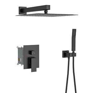 Sistema de Ducha Doble Cuadrado de 12 Pulgadas para Montaje en Pared con Válvula de Instalación Empotrada en Negro Mate - para Accesorios de Baño Modernos - Product Image 1