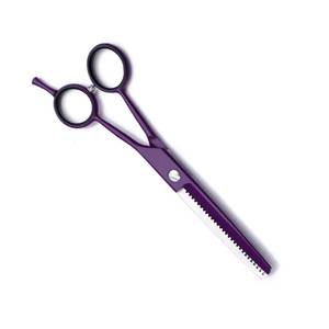 Ciseaux de coiffure professionnels Morje Surgical Purple en acier inoxydable pour droitiers, avec repose-doigts, 28 dents, taille moyenne - Product Image 6