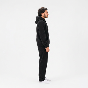 Chándal con Capucha para Hombre, Color Negro, Manga Larga, Color Sólido, Algodón, Ropa Casual con Bolsillos Laterales, Corte Regular, Estilo Otoñal - Product Image 6