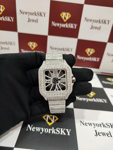 Reloj Analógico Cuadrado de Acero Inoxidable con Incrustaciones de Moissanita de Lujo VVS, Esfera con Números Romanos, Cierre Desplegable, Movimiento Mecánico de 40 mm - Product Image 2