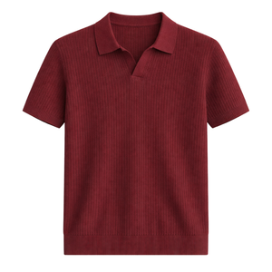 Polo en maille côtelée ondulée pour homme, manches courtes, coton premium, texture côtelée, coupe ajustée, décontracté et élégant, idéal pour l'été, vente en gros - Product Image 1