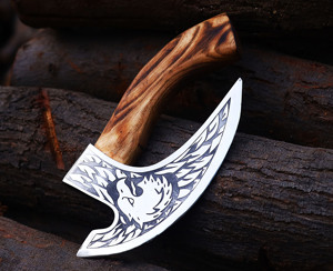 Cuchillo para Pizza Vikingo de Acero al Carbono Forjado a Mano, Hoja Grabada, Funda de Cuero, Cortador de Pizza Artesanal de Primera Calidad, Resistente - Product Image 2