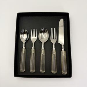 Prix d'usine, vente chaude : Ensemble de couverts en acier inoxydable (couteau, fourchette, cuillère) avec manche en résine transparente pour la rentrée scolaire - Product Image 1