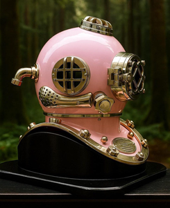 Réplica de Casco de Buceo Rosa Estilo Mark V de la Marina de los Estados Unidos, Casco de Buceo Profundo, Decoración Náutica Marítima con Base de Madera Vintage - Product Image 4