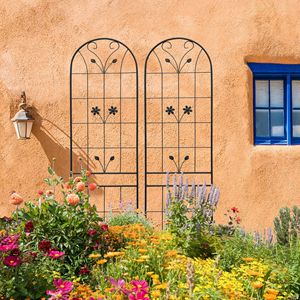 Set di 2 tralicci da giardino in metallo nero da 220 cm x 50 cm, antiruggine, per piante rampicanti, recinzioni e cancelli - Product Image 3