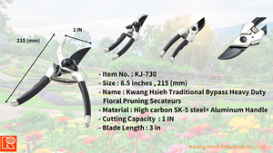 Kwang Hsieh, tijeras de podar de derivación floral de alta resistencia, cuchillas recubiertas de PTFE antiadherentes, agarre antideslizante, 215mm, goma cómoda - Product Image 6