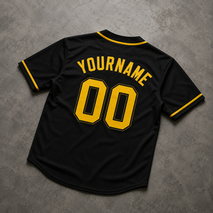 Custom Black Yellow American Baseball Jersey <b>Screen</b> Printed Breathable <b>Mesh</b> Unisex Adult Short Sleeve Button Front - Product Image 4