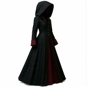 Abrigo con Capucha de Lana Gótico para Mujer - Abrigo Largo Medieval Victoriano Único Bicolor Más Vendido - Product Image 3