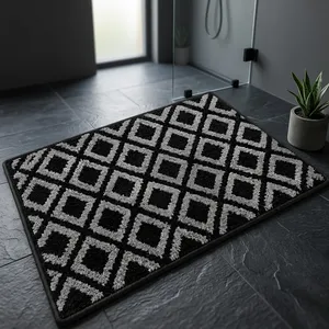 Elegante Tapete de Entrada con Diseño de Rejilla de Diamantes, Combinación Sofisticada en Gris y Plateado, Lavable, de Microfibra Tejida, para Hogar u Oficina Moderna - Product Image 6