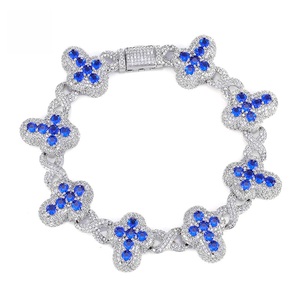Bracelet floral élégant en argent 925 avec diamants de laboratoire et saphirs bleus pour femme, bracelet tennis fleuri, cadeau de mariage - Product Image 6