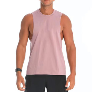 Débardeur rose sans manches pour homme, col rond, tricoté, 100 % polyester, logo uni sur le devant, décontracté, respirant, coupe sport, idéal pour l'été - Product Image 1