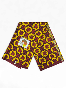 Tela Africana Premium con Estampado de Cera en Amarillo y Marrón - Elegante Material de Algodón con Diseño Floral para Prendas Étnicas - Product Image 1