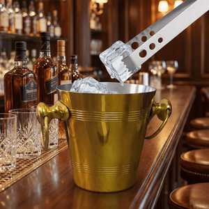 Gold Luxury Stainless Steel <b>Portable</b> Ice Bucket Round for Cooler with Ring Handles for Home Hotel <b>Bar</b> - Product Image 2