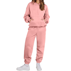 Ensemble de survêtement rose à capuche 2 pièces pour femme – Décontracté, uni, respirant, léger – Sweat-shirt et pantalon de jogging à manches longues, coupe ample – Idéal pour le printemps - Product Image 5